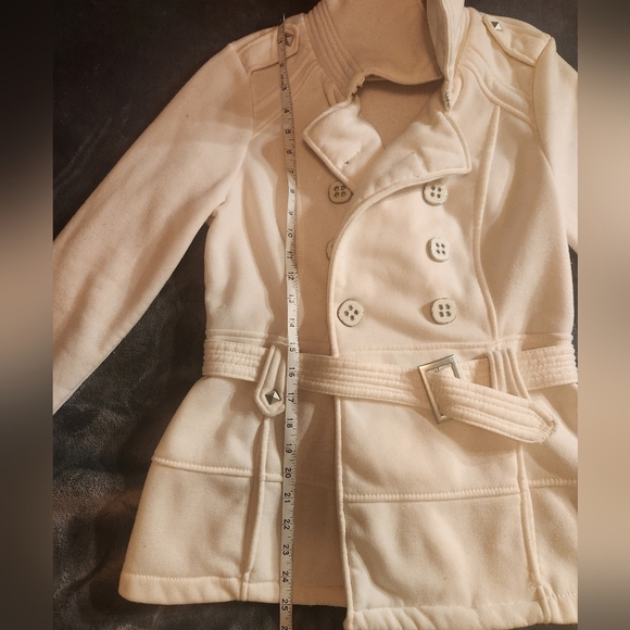 Women's Double-Breasted Belted Jacket - Cream, size medium - Picture 5 of 10